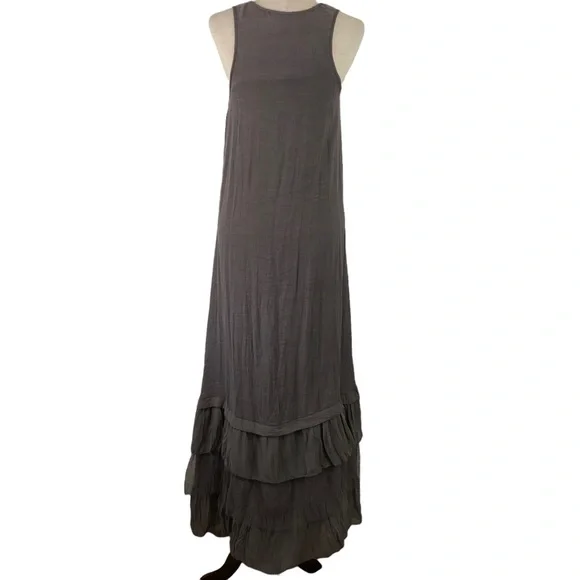 Anthropologie A’Reve Grey Taupe High Low Boho Lace Tiered Ruffle Dress - Picture 4 of 11